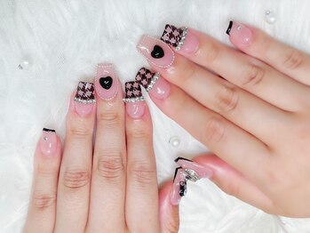ジョアアンジェ 上本町店(joieange)/千鳥柄 ワンホン 韓国ネイル