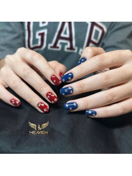 ヘブン ネイル 鶯谷(HEAVEN Nail)/Red vs Blue Dots Nail Design