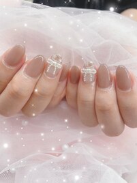 チェック秋ネイル×リボン