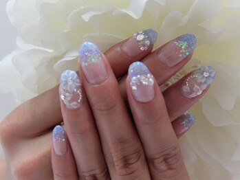 ネイルサロンミキ 横浜(MIKI)/手描きフラワー青着物レース3D花