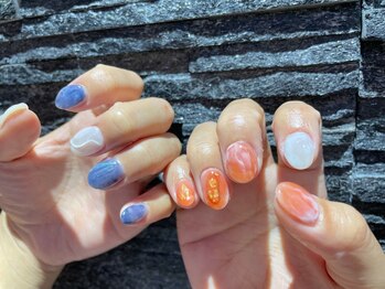 ボージュ バイ ルアナネイル(BeauJu by Luana Nail)/青×オレンジ