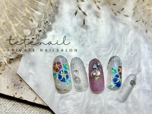 テテネイル(tete.nail)/浴衣に合わせたい朝顔柄ネイル