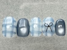 ネイルメゾン 天神店(NAIL MAISON)/チェック青マグリボン￥9500