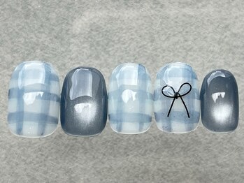 ネイルメゾン 天神店(NAIL MAISON)/チェック青マグリボン¥9500