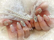 ネイルアンドまつげエクステ リッチエイト 原宿店(Rich8)/ガラスフレンチちょうちょネイル