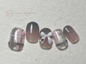 ネイルメゾン 梅田(NAIL MAISON)/ピンクグレーガーリーリボン