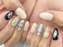 ディーネイル 池袋(D-nail)/【森】チェック×ネイビー