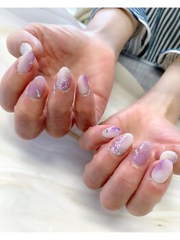 クリアー(clear)/紫陽花ネイル、紫ネイル、花柄