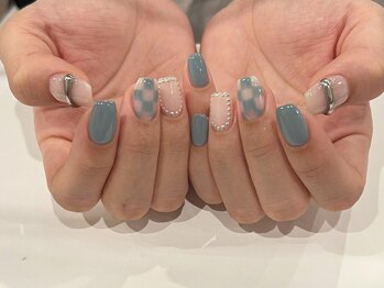 アイネイルズ 梅田店(I nails)/ブルーチェックパール¥9700