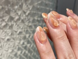 オーロラ仕込み桃ネイル