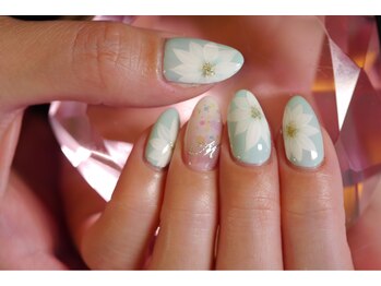 ネイルサロン ブリオン(Nail Salon Bullion)/ワンカラー手描きフラワーネイル