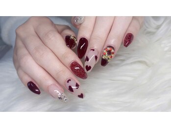 ハラ(Hara)/手描きハート　リボン　赤　