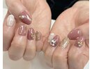 くすみピンク◇ビジューネイル