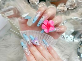 水色フラワーネイル