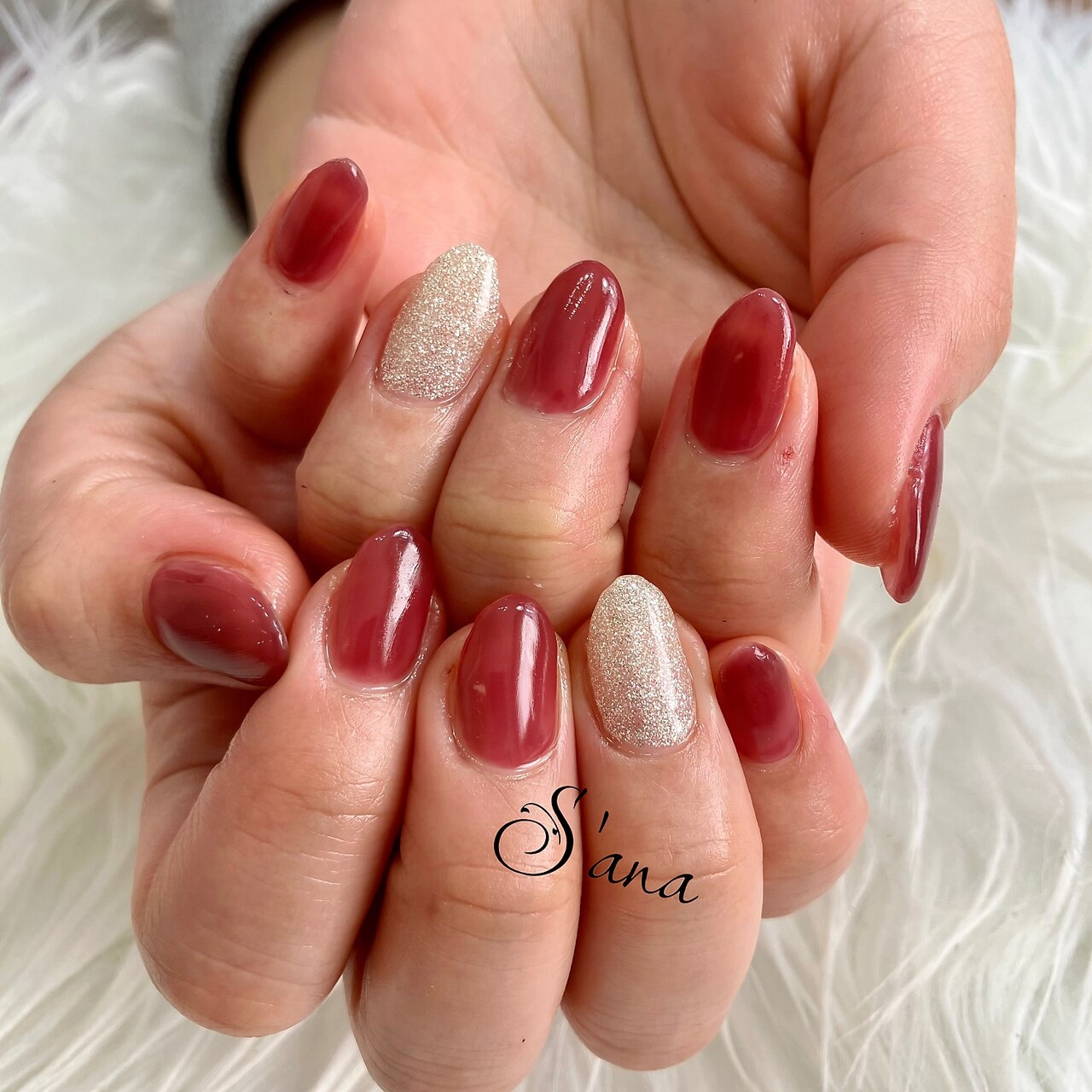 No.021】♡ネイルチップ♡千鳥柄♡ピンクネイル♡リボンネイル♡ニット