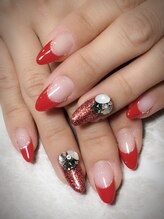 レディグリッター(Lady glitter)/赤フレンチ+ビジュー