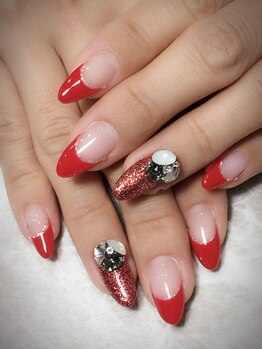 レディグリッター(Lady glitter)/赤フレンチ+ビジュー