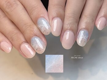 リッシュ ドゥ(RICHE deux)/ ピンクブルー×大理石ネイル