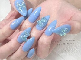 ブルーネイル×リボンネイル
