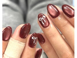 ボルドー×手書きリボン