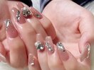 ピンクネイル/ビジューネイル
