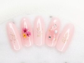 【新作】ピンク押し花ネイル