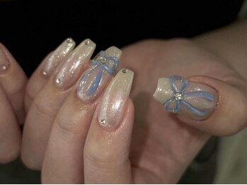 ジェミーネイル エビス(Jemiy nail ebisu)/パールミラーぷっくりリボン