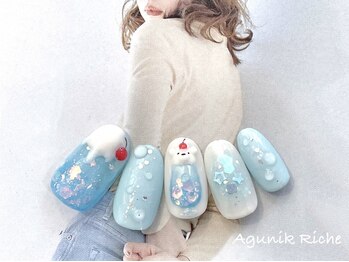 アグニークリッシェ(Agunik Riche)の写真/毎月迷う程可愛いアートに予約殺到中のサロン☆パッと目を惹く上品な指先でワンランク上の女性に♪