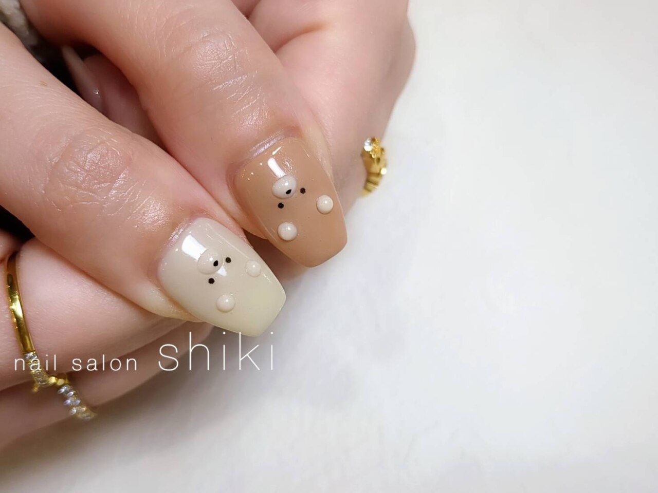【着画あり】くまネイル　アーガイル柄ネイル　癒しネイル　シンプルネイル 着画あり】くまネイル アーガイル柄ネイル 癒しネイル シンプル