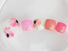 ネイルサロン あかねいろ/春夏☆手描きフラワー☆フット