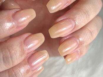 オニカネイル 表参道(ONIKA nail)の写真/【【オフィス系】ベージュ系ちゅるん艶ワンカラー+先端ラメライン(+¥500)¥6,500】