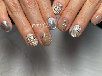 イロ ネイル(iro nail)/ツイード×結晶ネイル