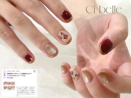 フラワーネイル/ボルドーネイル