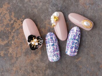 サンミーゴネイル 神戸店(Sunmego Nail)/キラキラお花ツイードネイル