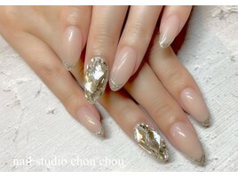 秋冬ネイルガラスフレンチ×敷詰