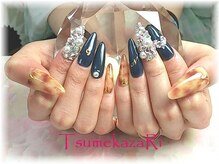 ツメカザリ(TsumekazaRi)/ネイビー＆べっ甲★ハートスワロ