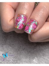 モルフォ 千駄ヶ谷(Morpho)/お花畑ネイルを派手派手アレンジ