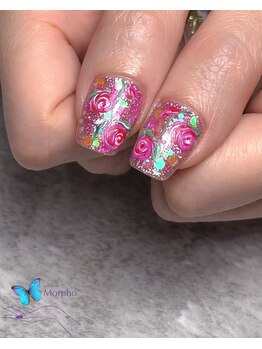 モルフォ 千駄ヶ谷(Morpho)/お花畑ネイルを派手派手アレンジ