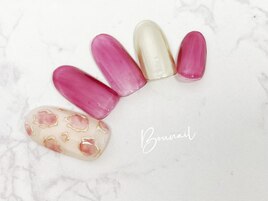 ピンク　ミラー　秋ネイル