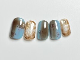 ブルー×ブラウン リボンネイル