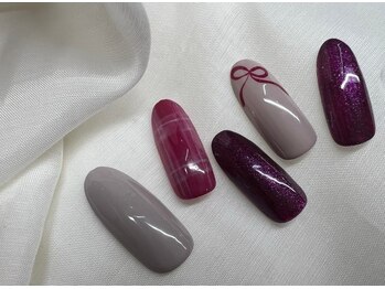 スピードネイル アンド アイ 宮交シティ店/#108 【リボン×チェック柄】