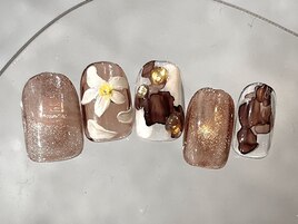 ブラウンお花ネイル