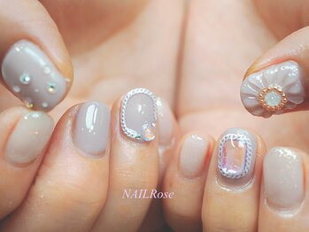 ネイルローズ(NAIL Rose)/グレージュ梅雨水滴フラワー