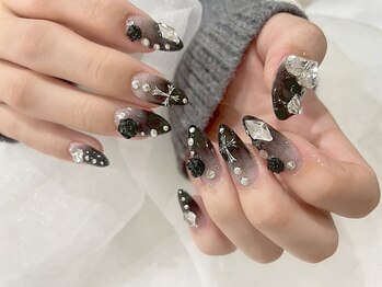 シ ベル 梅田茶屋町店 ネイル(Ci belle)/ブラックネイル/クロム風ネイル