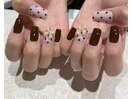 brown × pink ドット