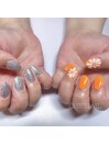 アシンメトリー/フラワーネイル