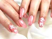 パダアット ヴァラネイル 天神南店(PADA at VALLANAIL)/ピンクマーブルネイル/白パーツ