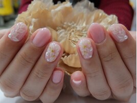 手描き3Dアート花4本上品パール