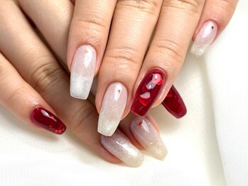 パダアット ヴァラネイル 天神南店(PADA at VALLANAIL)/ボルドー×ホワイトラメ/ハート