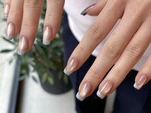 レトネイル レトネイル 大阪梅田(reto nail)/マグネットフレンチ/水色/ミラー